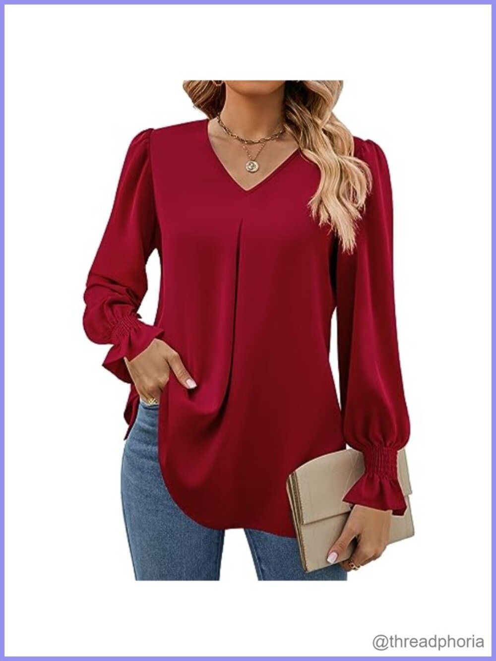 Long Sleeve V Neck Tunic Blouse Polyester Dressy Casual Work Top